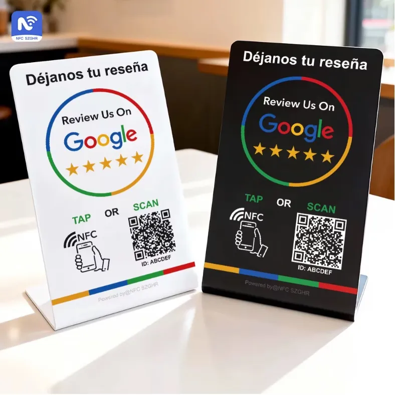 Cartel acrílico de sobremesa con NFC y QR para reseñas – imagen 1