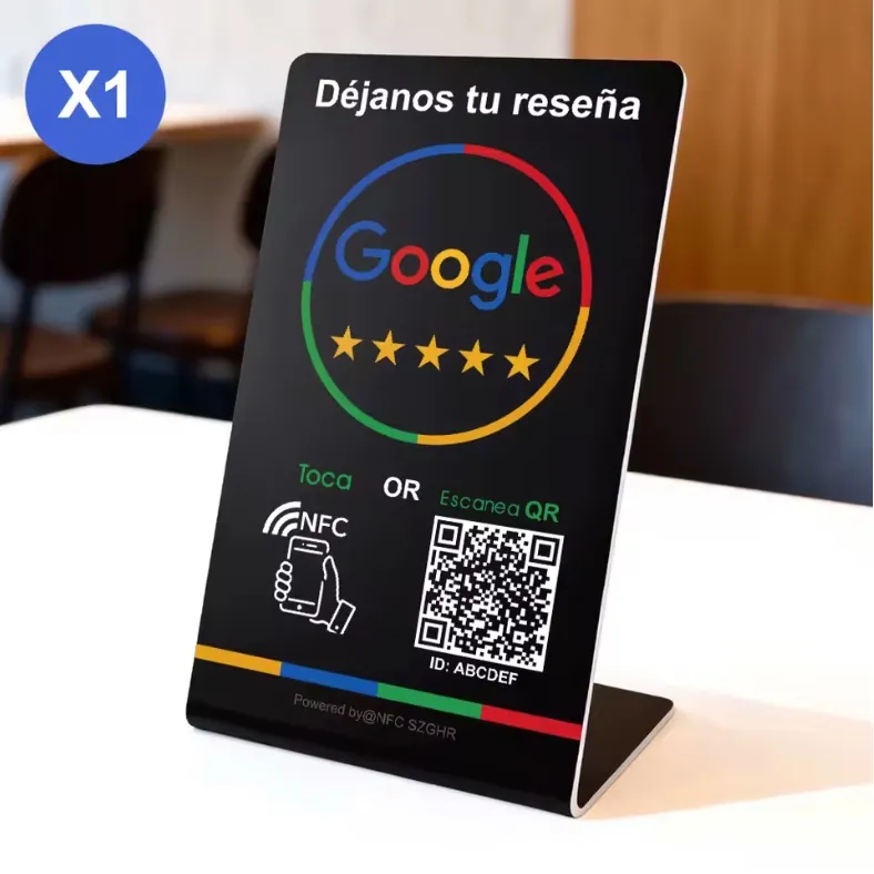 Cartel acrílico de sobremesa con NFC y QR para reseñas – imagen 2