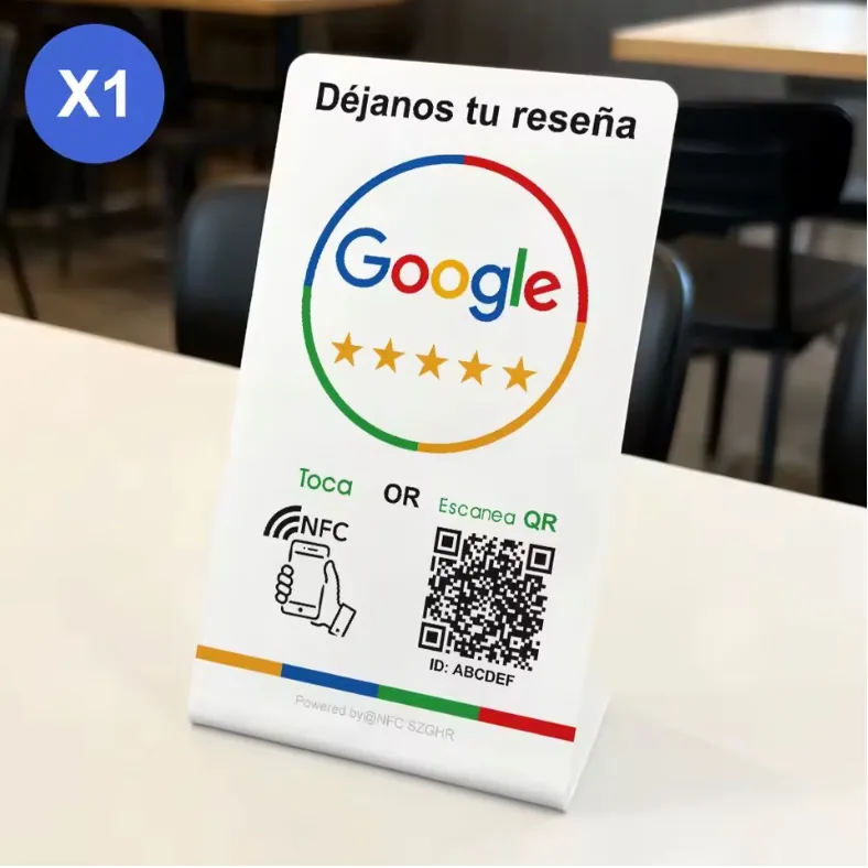Cartel acrílico de sobremesa con NFC y QR para reseñas – imagen 3